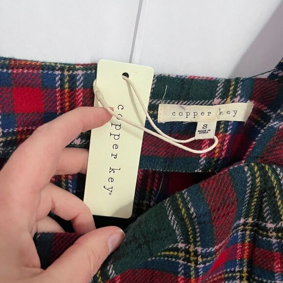 Copper Key Square Neck Mini Dress Women Size S Plaid Sleeveless Front Slit - Picture 6 of 9